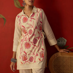 Floral Printed Jacket With Tunic & Trouser Co-Ords Set