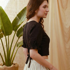 Black Solid Puff Sleeve Top