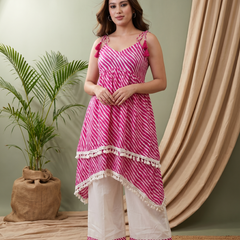 Firozi Floral Print Shoulder Straps A-Line Kurta With Palazzo Kurta Set