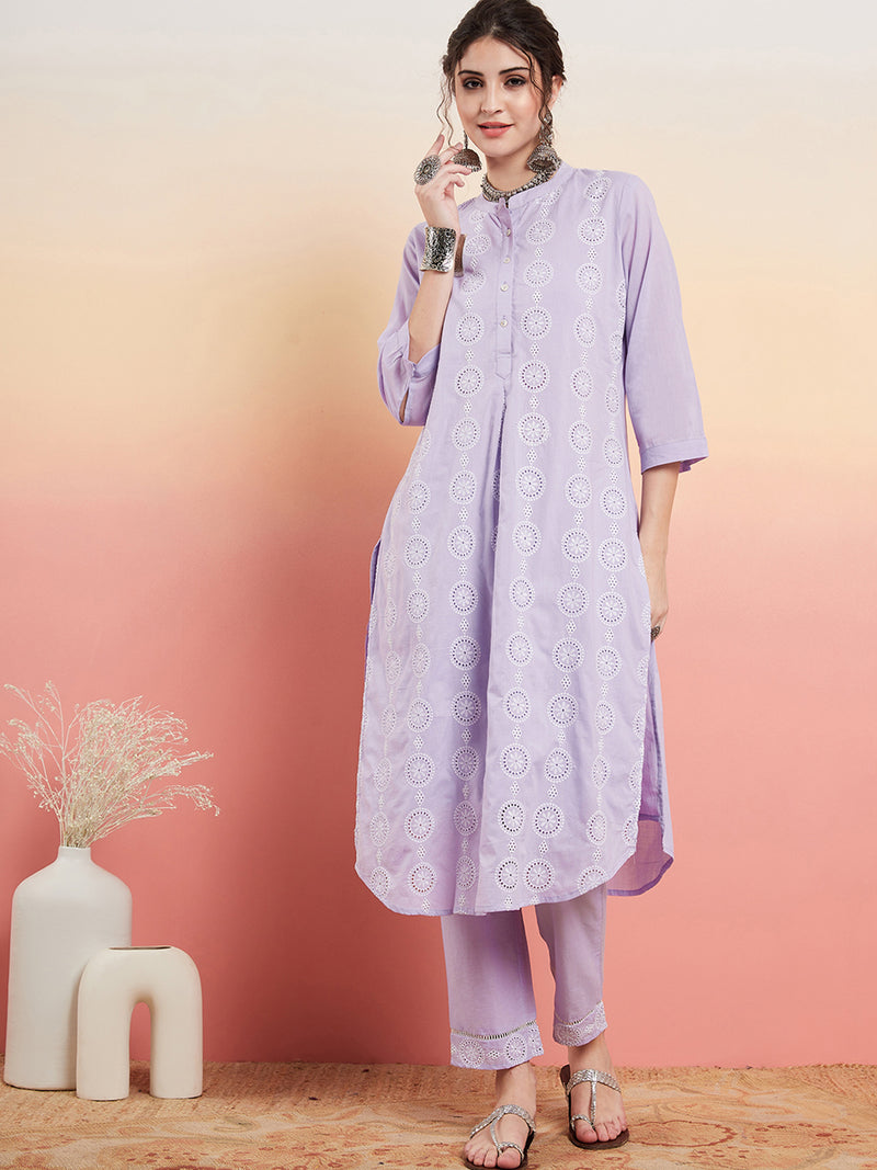 Ethnic Motifs Embroidered  Pure Cotton Tunic With Trouser Co-Ords