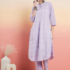 Ethnic Motifs Embroidered  Pure Cotton Tunic With Trouser Co-Ords