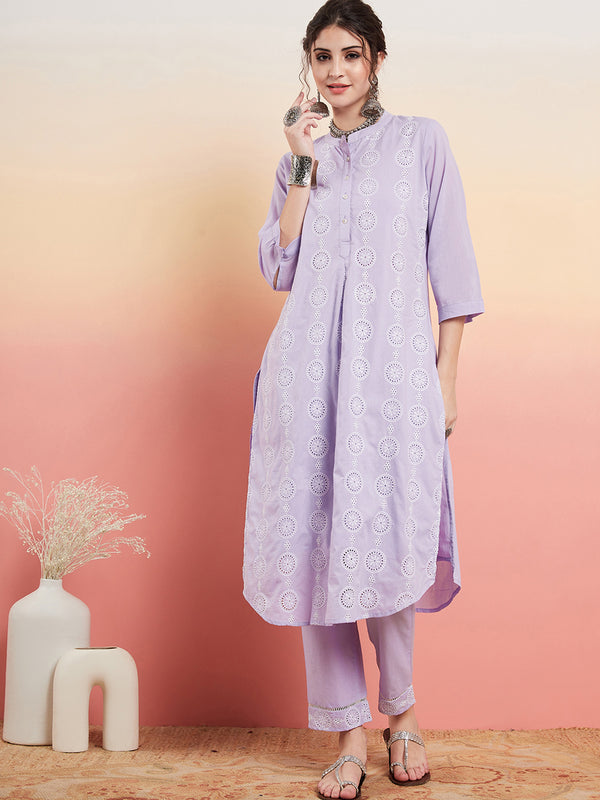 Ethnic Motifs Embroidered  Pure Cotton Tunic With Trouser Co-Ords