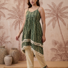 Firozi Floral Print Shoulder Straps A-Line Kurta With Palazzo Kurta Set