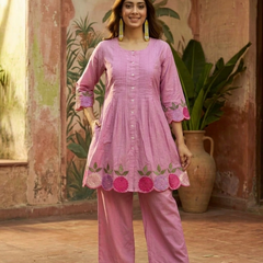 Floral Embroidered A-Line Kurta With Trouser Set