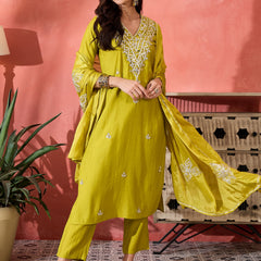 Green Embroidered Gotta Patti Kurta with Trousers & Dupatta Kurta Set