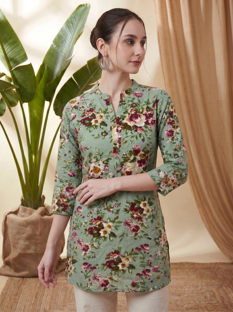 Floral Printed Straight Short Kurti