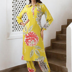 Floral Printed & Mirror Work Pathani Kurta With Trousers Kurta Set