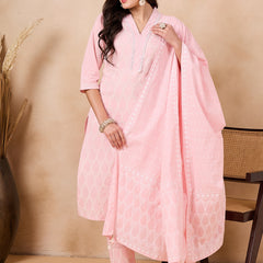 Floral Embroidered Regular Thread Work Pure Cotton Kurta with Trousers & With Dupatta