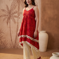 Firozi Floral Print Shoulder Straps A-Line Kurta With Palazzo Kurta Set