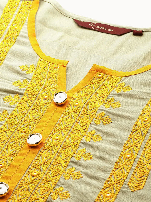 Ethnic Motifs Embroidered Thread Work Straight Kurta