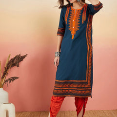 Ethnic Motifs Embroidered Thread Work Straight Kurta