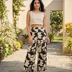 Printed Pure Cotton Shrug Crop Top & Palazzos Co-Ords