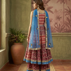 Pure Cotton Floral Printed Anarkali Kurta with Sharara & Dupatta Kurta Set