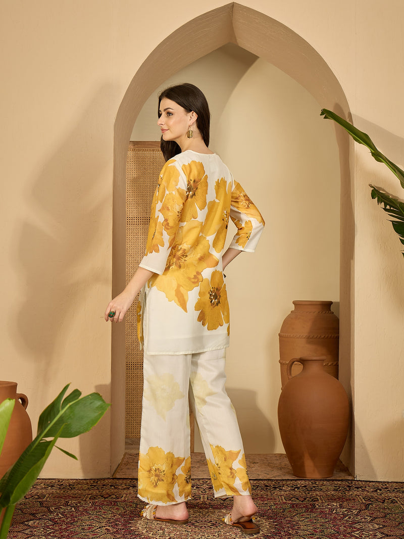 Embroidered & Printed Cotton  Lining in Kurta With Pant Co-Ords