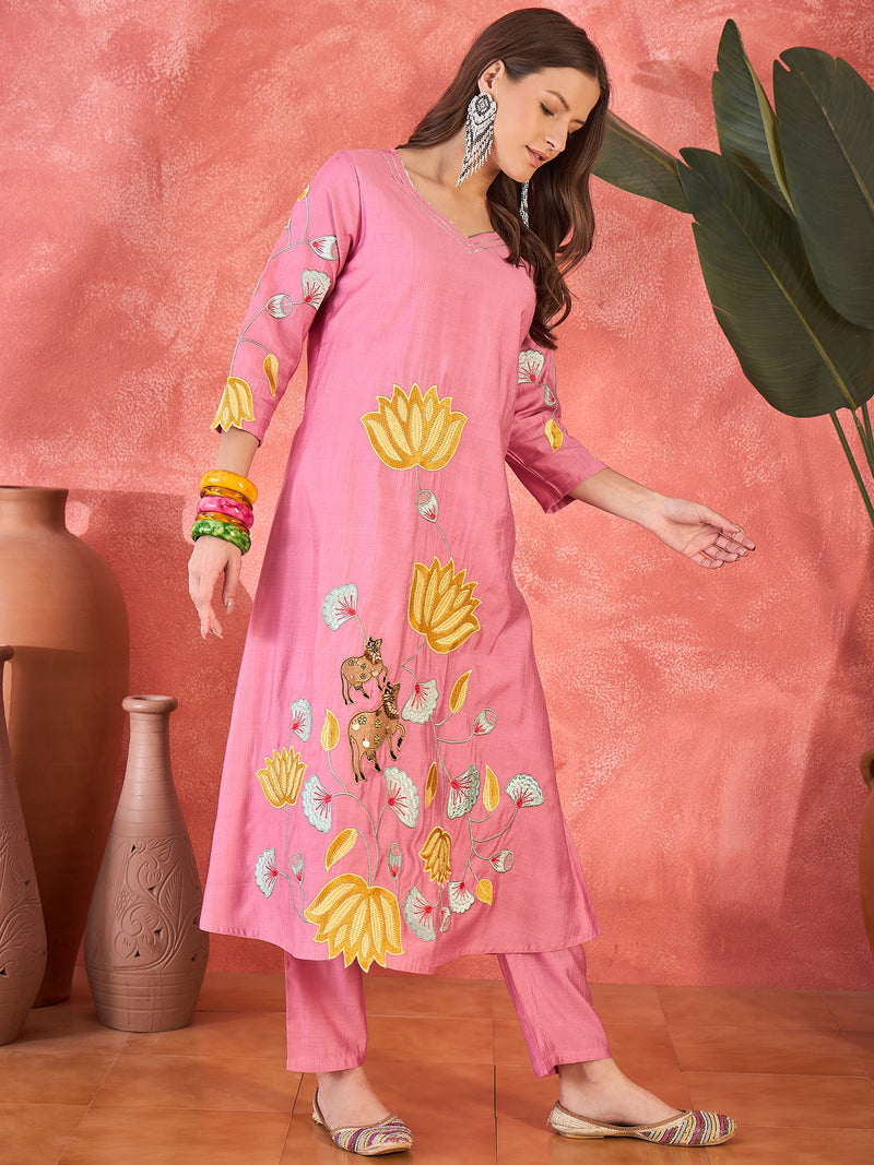 Floral Embroidered Kurta With Pant Kurta Set