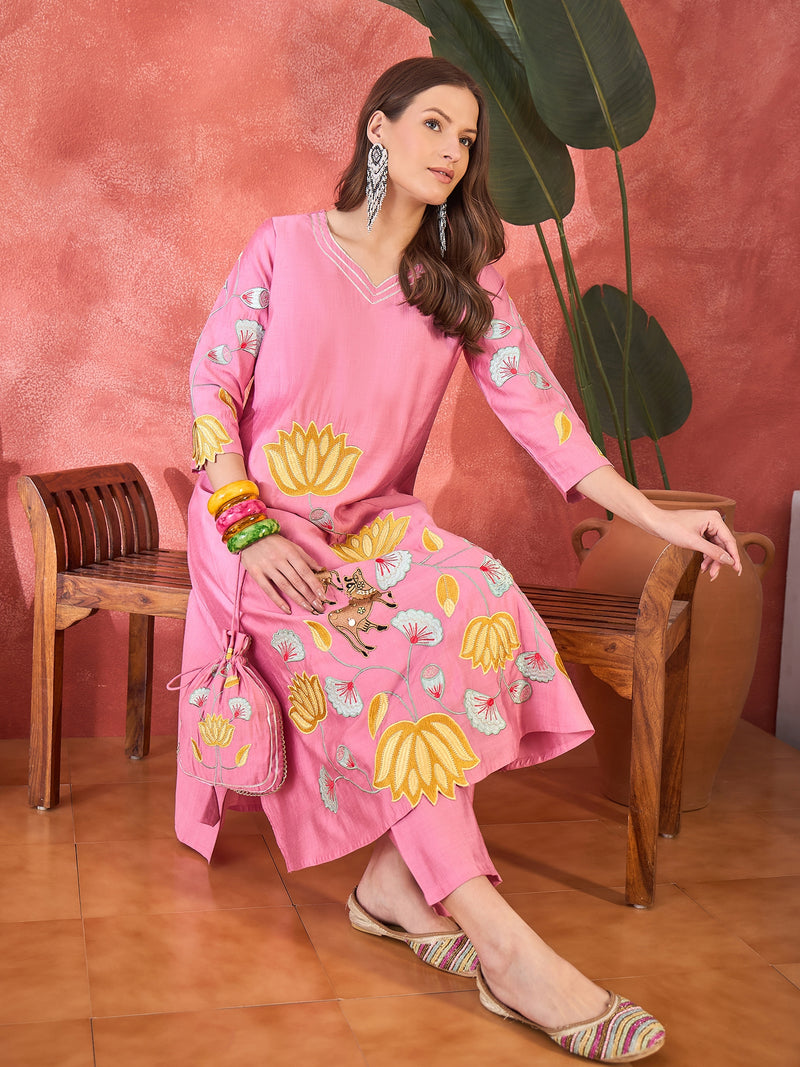 Floral Embroidered Kurta With Pant Kurta Set