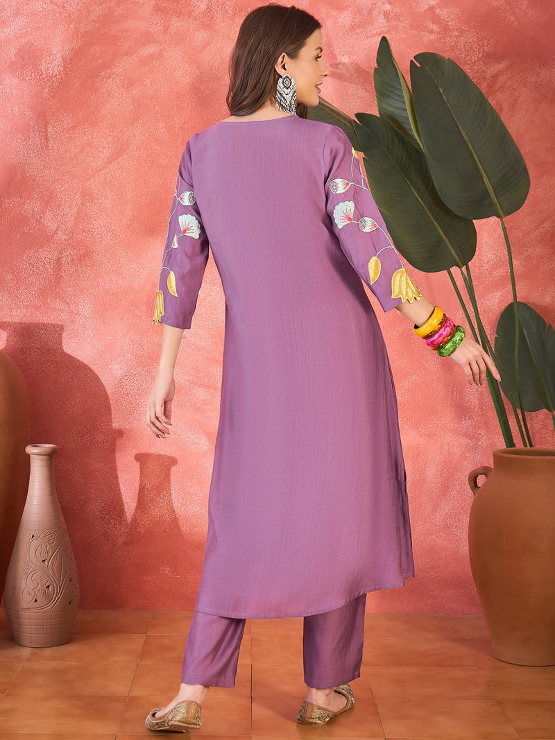 Off White Floral Embroidered Kurta With Pant Kurta Set