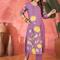 Off White Floral Embroidered Kurta With Pant Kurta Set