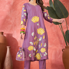 Off White Floral Embroidered Kurta With Pant Kurta Set
