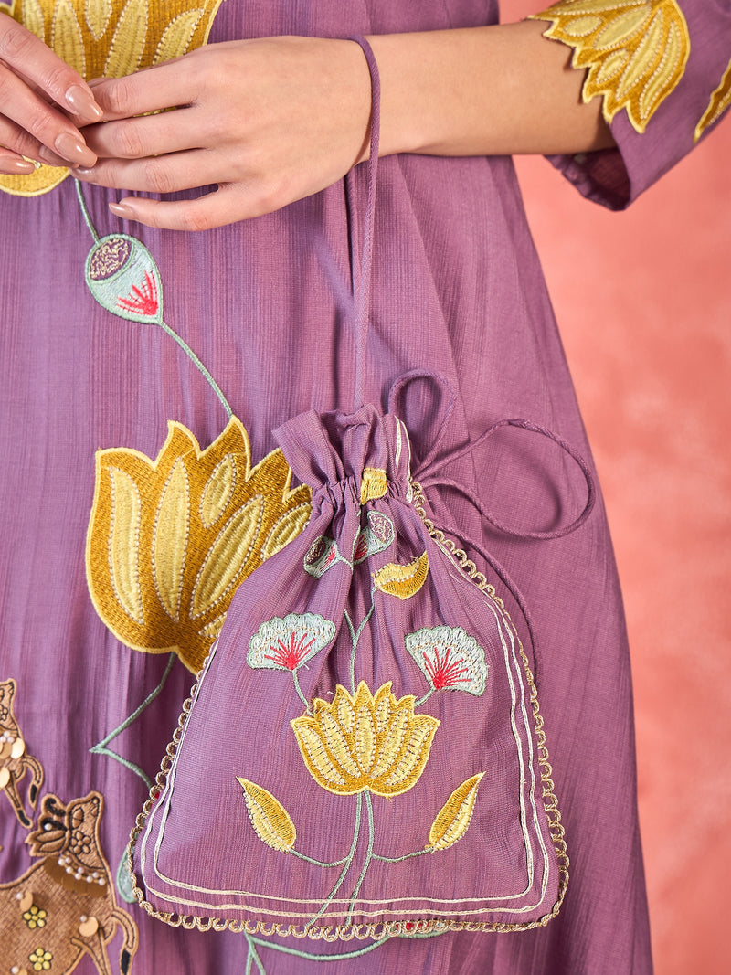 Off White Floral Embroidered Kurta With Pant Kurta Set