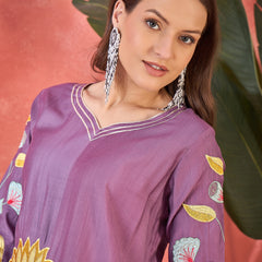 Off White Floral Embroidered Kurta With Pant Kurta Set