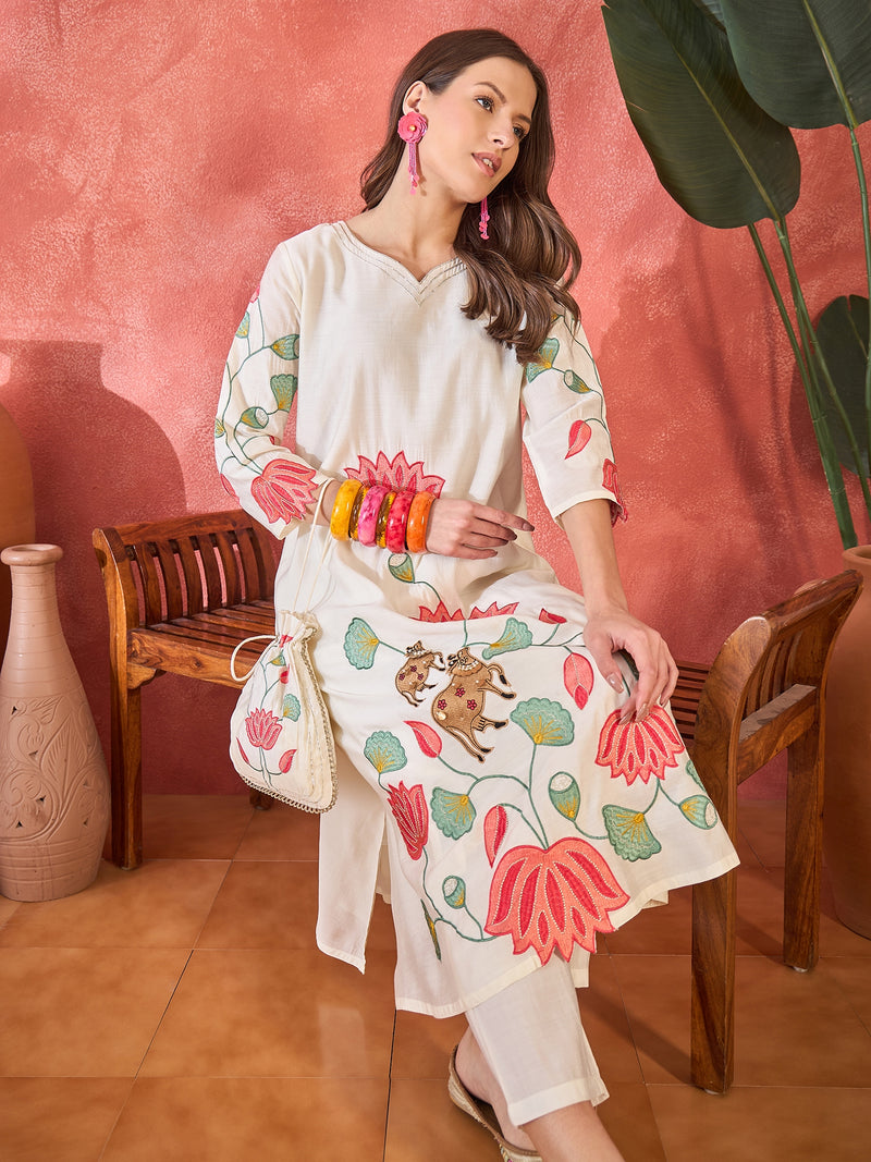 Floral Embroidered Kurta With Pant Kurta Set