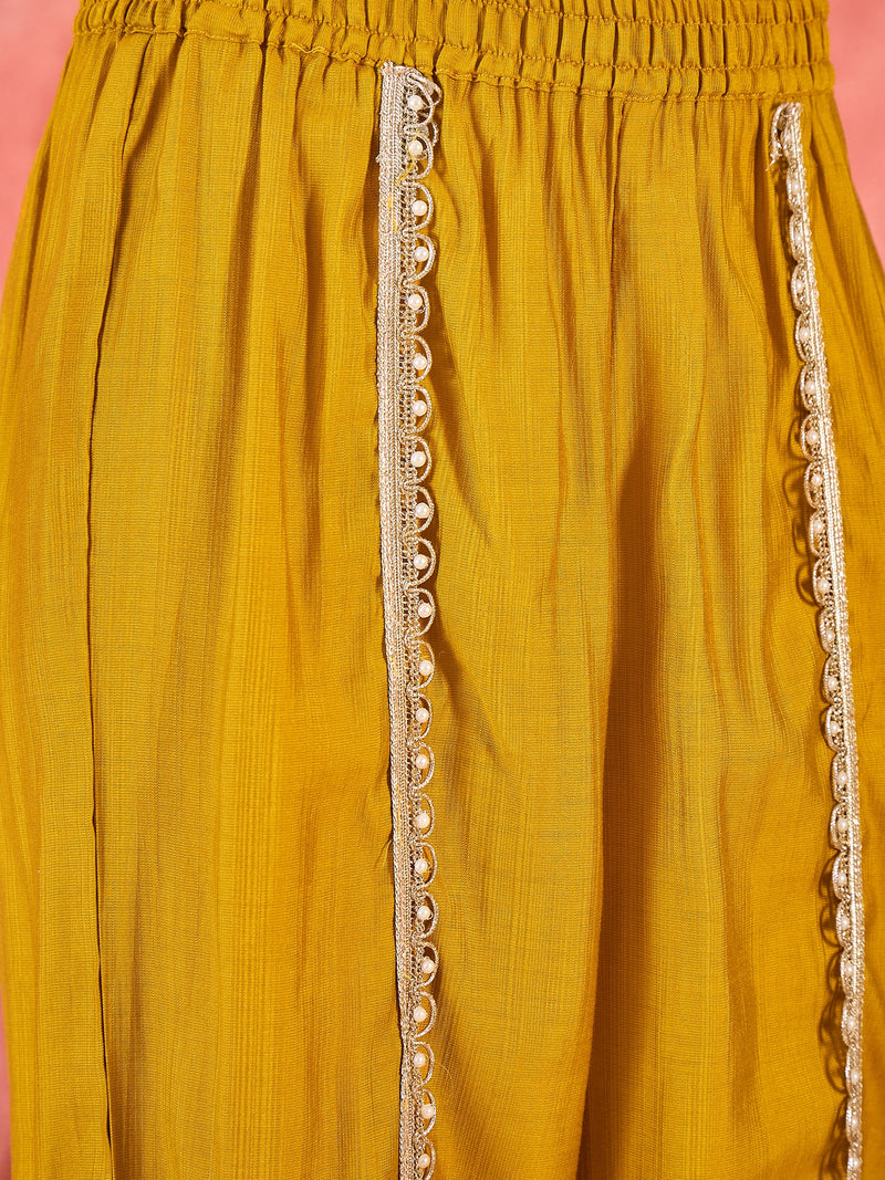 Floral Embroidered & Sequinned A-Line Kurta With Palazzos & Bag Kurta Set