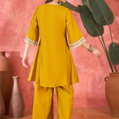Floral Embroidered & Sequinned A-Line Kurta With Palazzos & Bag Kurta Set