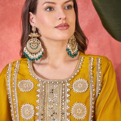 Floral Embroidered & Sequinned A-Line Kurta With Palazzos & Bag Kurta Set
