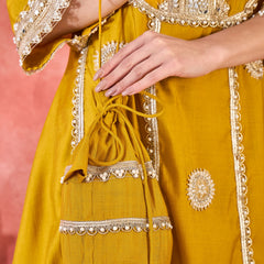 Floral Embroidered & Sequinned A-Line Kurta With Palazzos & Bag Kurta Set
