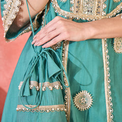 Floral Embroidered & Sequinned A-Line Kurta With Palazzos & Bag Kurta Set