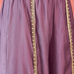 Floral Embroidered & Sequinned A-Line Kurta With Palazzos & Bag Kurta Set