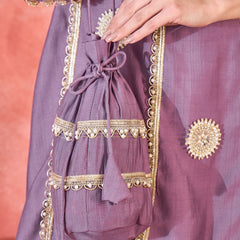 Floral Embroidered & Sequinned A-Line Kurta With Palazzos & Bag Kurta Set