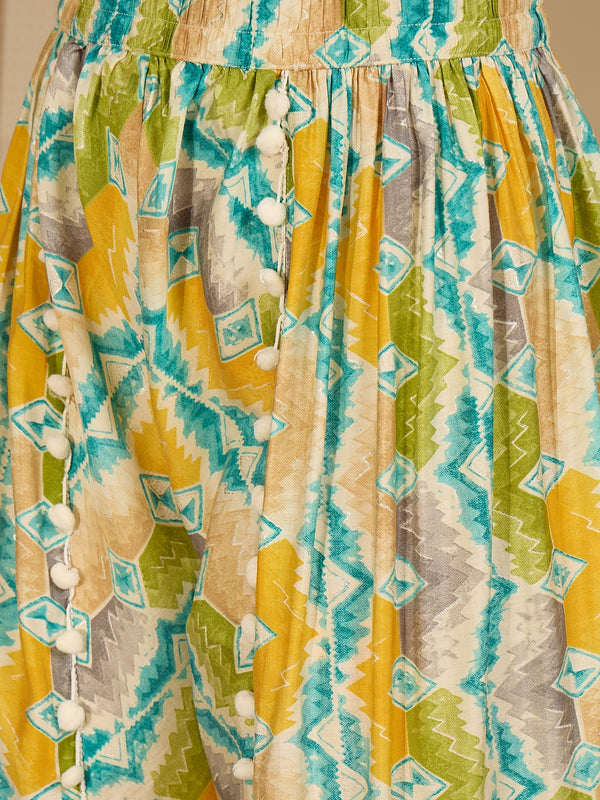 Off White Cotton Schiffli Kaftan With Dhoti Pant Kurta Set