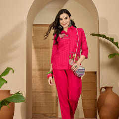 Pure Cotton Floral Embroidered Tunic With Trousers Co-Ords Set
