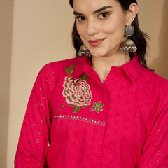 Pure Cotton Floral Embroidered Tunic With Trousers Co-Ords Set