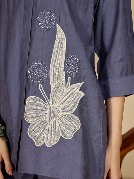 Floral Embroidered Tunic With Trousers Co-Ords Set
