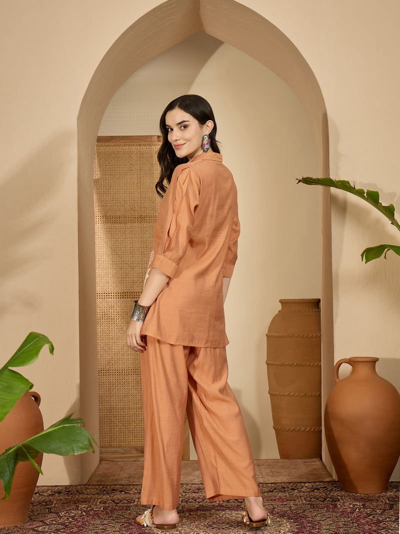 Floral Embroidered Tunic With Trousers Co-Ords Set