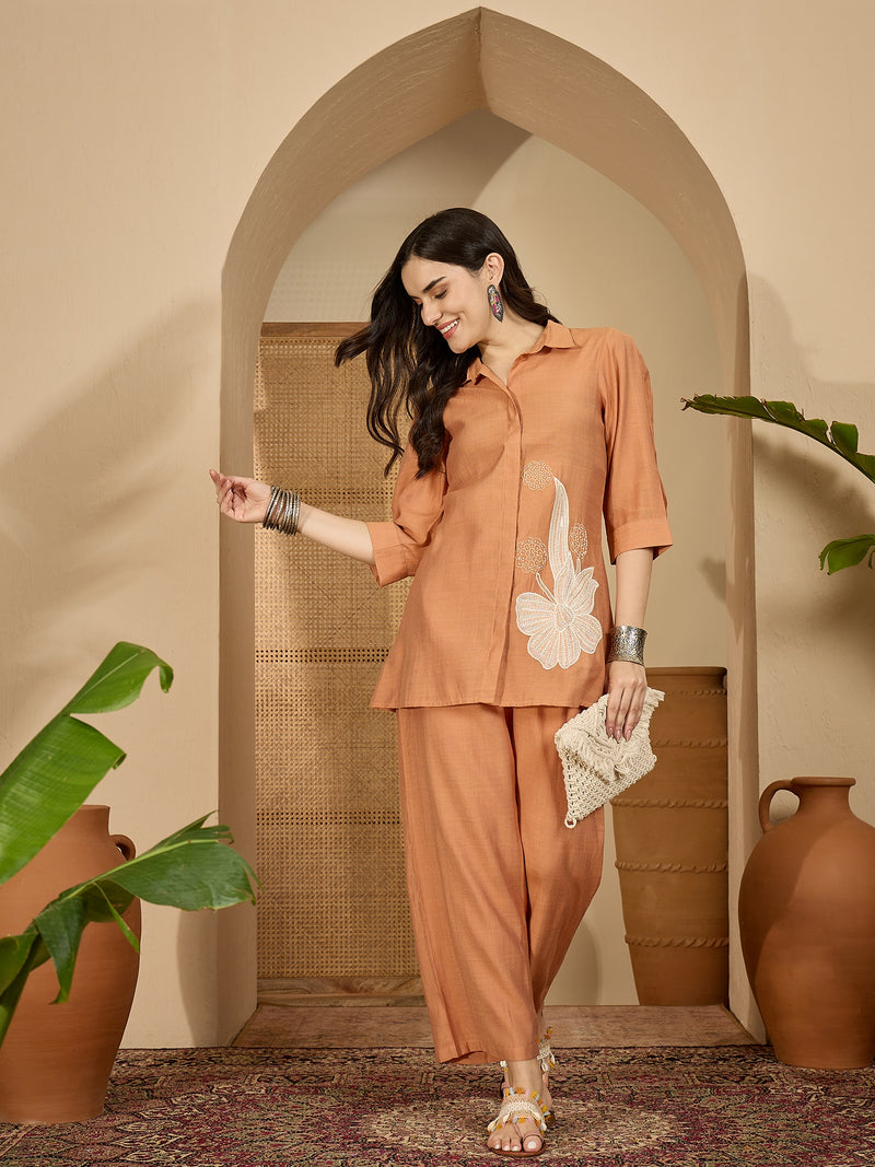 Floral Embroidered Tunic With Trousers Co-Ords Set