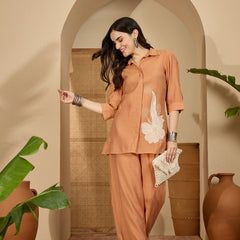 Floral Embroidered Tunic With Trousers Co-Ords Set