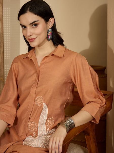 Floral Embroidered Tunic With Trousers Co-Ords Set