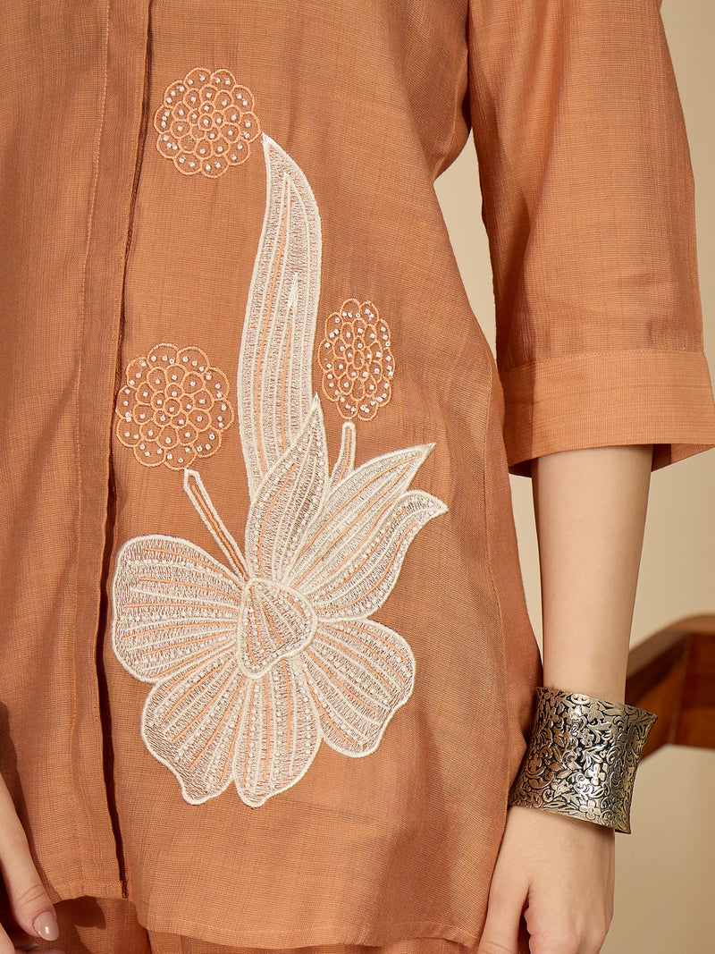 Floral Embroidered Tunic With Trousers Co-Ords Set