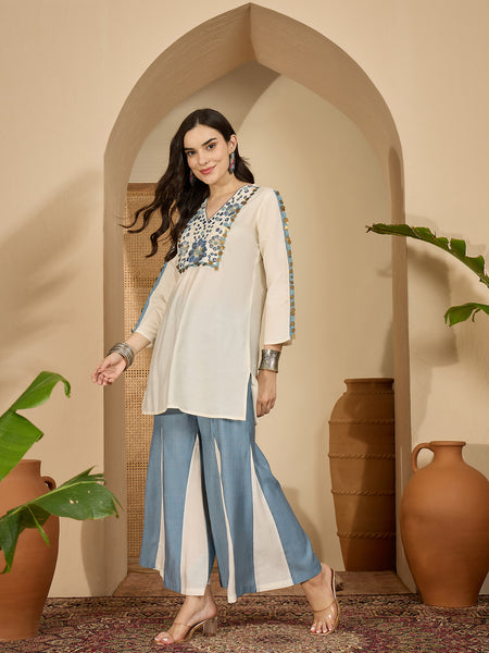 Embroidered Tunic With Palazzo Co-Ords Set