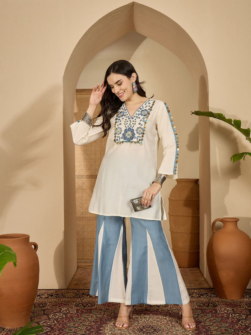 Embroidered Tunic With Palazzo Co-Ords Set