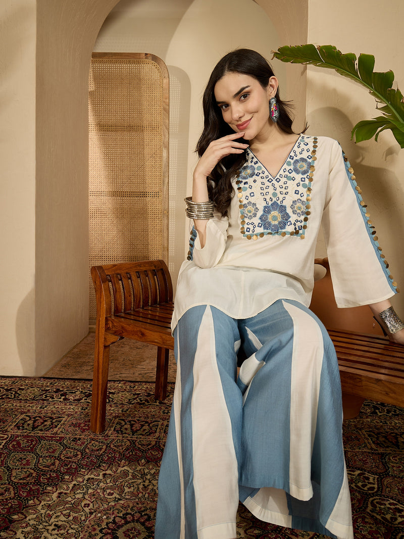 Embroidered Tunic With Palazzo Co-Ords Set