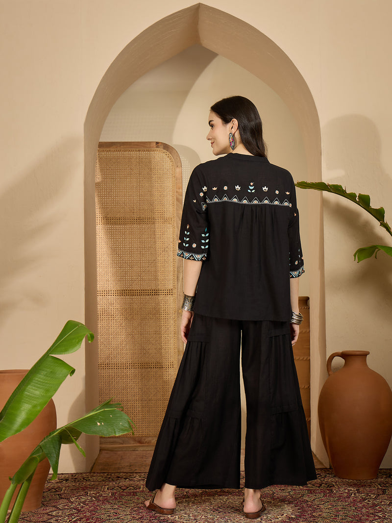 Black Embroidered Tunic With Palazzo Co-Ords