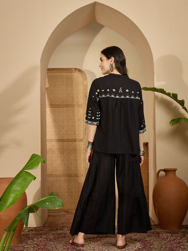 Black Embroidered Tunic With Palazzo Co-Ords