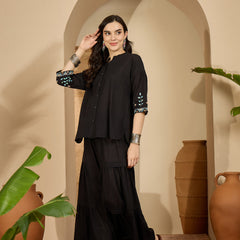 Black Embroidered Tunic With Palazzo Co-Ords