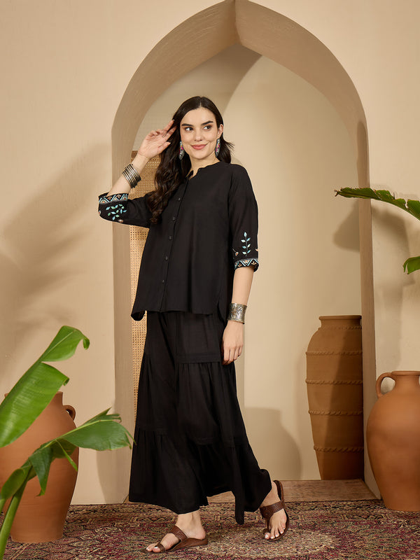 Black Embroidered Tunic With Palazzo Co-Ords