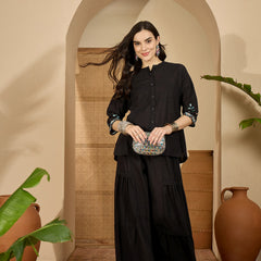 Black Embroidered Tunic With Palazzo Co-Ords
